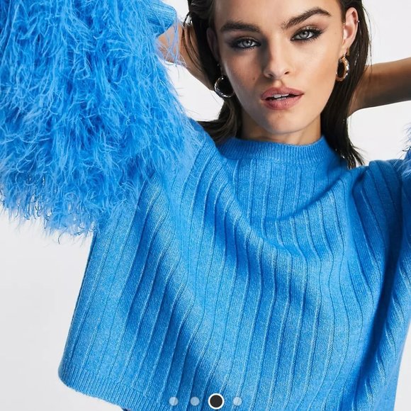 NWOT ASOS ribbed knit sweater with faux feather sleeves - Picture 2 of 5